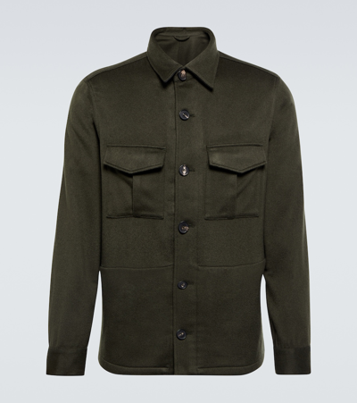 Shop Thom Sweeney Cashmere Flannel Overshirt In Green