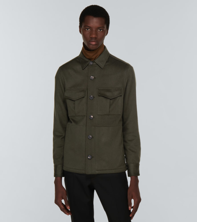 Shop Thom Sweeney Cashmere Flannel Overshirt In Green