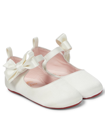 Shop Christian Louboutin Baby Lou Babe Satin Ballet Flats In Bianco/lin Poupee