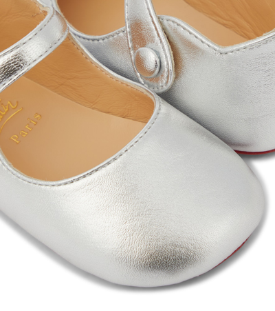 Shop Christian Louboutin Baby Love Chick Metallic Ballet Flats In Silver