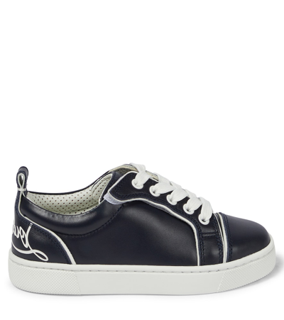 Shop Christian Louboutin Funnyto Leather Sneakers In Navy/bianco
