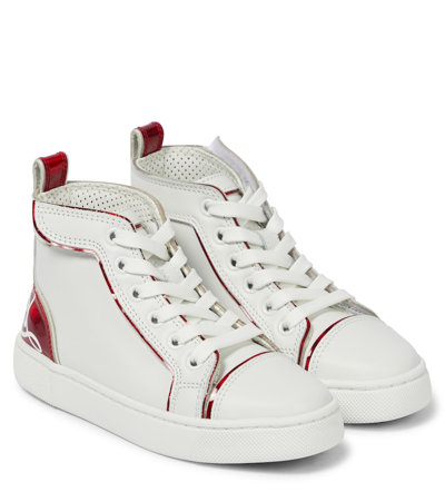 Shop Christian Louboutin Funnytopi High-top Leather Sneakers In Bianco/loubi