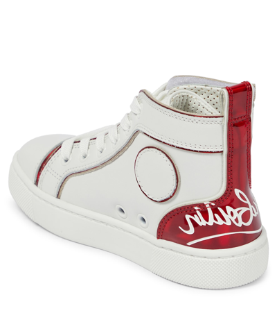 Shop Christian Louboutin Funnytopi High-top Leather Sneakers In Bianco/loubi