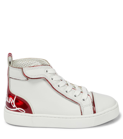 Shop Christian Louboutin Funnytopi High-top Leather Sneakers In Bianco/loubi