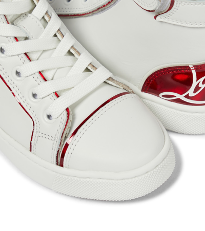 Shop Christian Louboutin Funnytopi High-top Leather Sneakers In Bianco/loubi