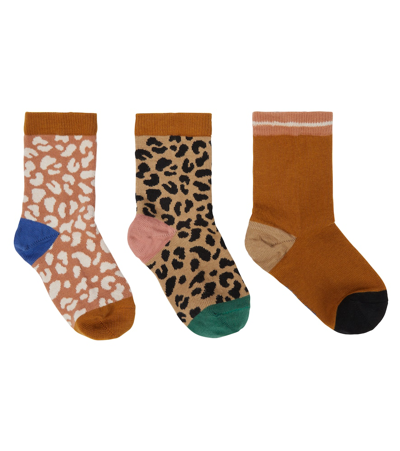 Shop Liewood Set Of Three Cotton-blend Socks In Leo/multi Mix