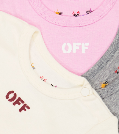 Shop Off-white Baby Set Of 3 Cotton Bodysuits In Multicolor