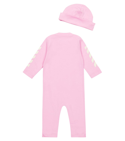 Shop Off-white Baby Cotton Romper, Hat And Socks Set In Pink Off White