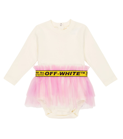 Shop Off-white Baby Cotton And Tulle Onesie In Off White Pink
