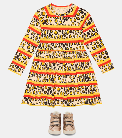 Mini Rodini Leopard-print Striped Jersey Dress In Multi