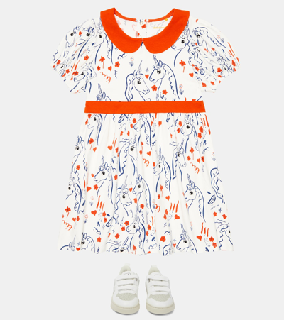 Mini Rodini Unicorn Printed Cotton Dress In White