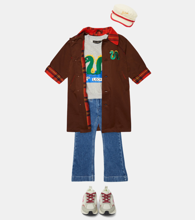 Mini Rodini Embroidered Motif Cotton Coat In Brown