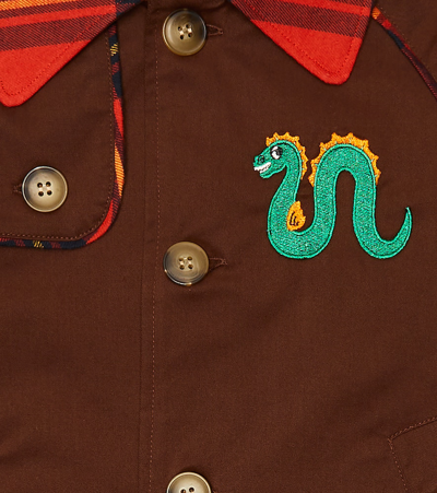 Mini Rodini Embroidered Motif Cotton Coat In Brown