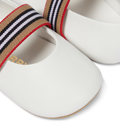 Shop Burberry Baby Striped Leather Booties In Optic White