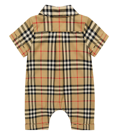 Shop Burberry Baby Checked Cotton-blend Onesie In Archive Beige Ip Chk