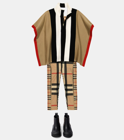 Shop Burberry Striped Wool-blend Poncho In Archive Beige Ip S