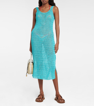 Shop Anna Kosturova Athena Crochet Cotton Midi Dress In Light Turquoise