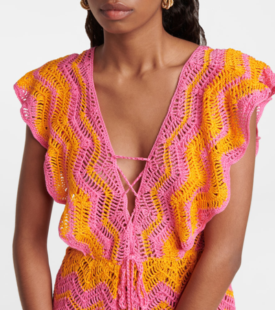 Shop Anna Kosturova Melissa Crocheted Cotton Minidress In Fuschia Orange