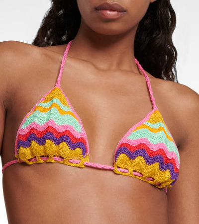 Anna Kosturova Crochet Cotton Bikini Top In Multi Chevron