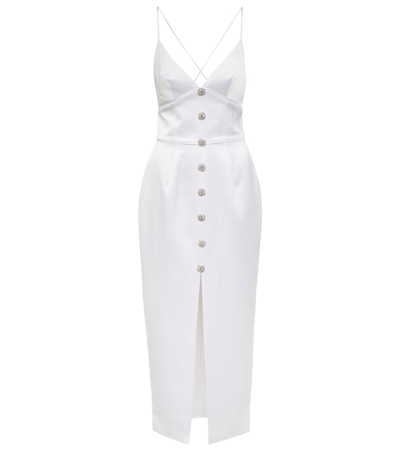 Shop Rasario Embellished Satin Midi Dress In White