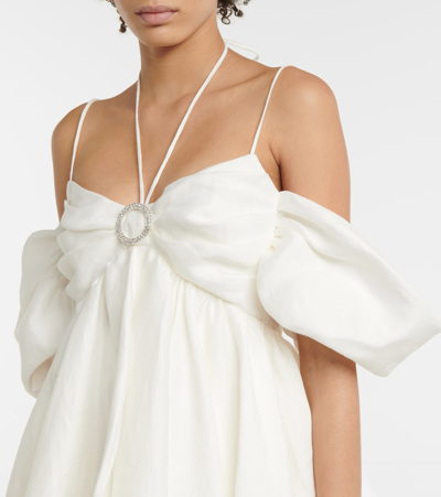 Shop Rasario Embellished Off-shoulder Minidress In White