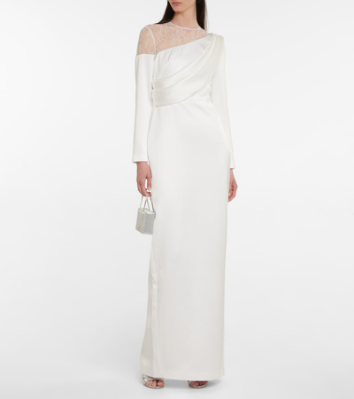Shop Rasario Bridal Lace And Satin Maxi Dress In White