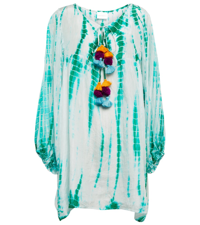 Shop Anna Kosturova Tie-dye Silk Minidress In Emr/ Wht