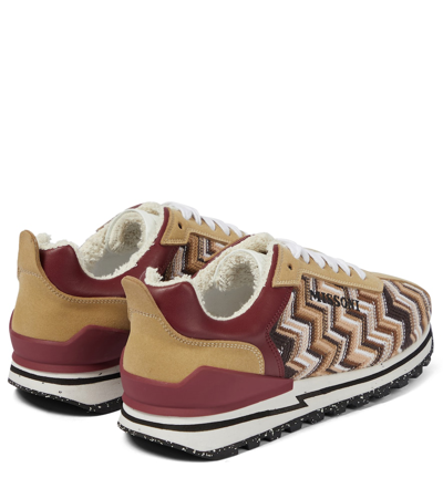 Shop Missoni Zig-zag Knit Sneakers In Beige/bordeaux