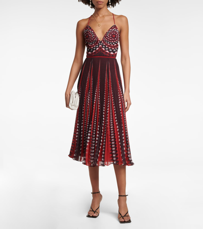 Shop Altuzarra Oceanid Printed Midi Dress In Burnt Red Geo Lace