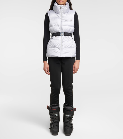 Jet Set Clara Glam Belted Puffer Vest In Silver