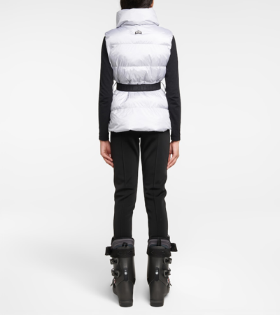 Jet Set Clara Glam Belted Puffer Vest In Silver