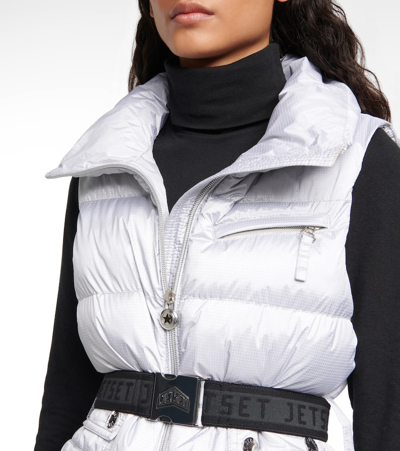 Jet Set Clara Glam Belted Puffer Vest In Silver