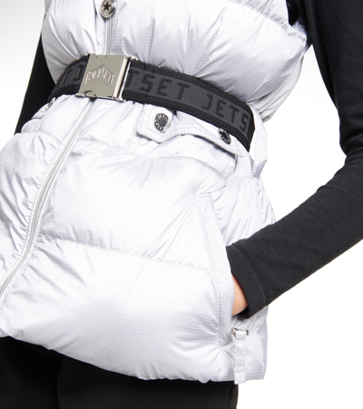Jet Set Clara Glam Belted Puffer Vest In Silver