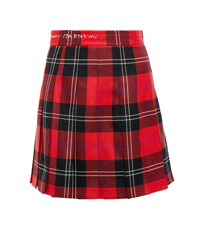 Shop Marni Checked Virgin Wool Miniskirt In Lacquer
