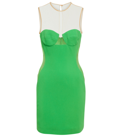 Shop Stella Mccartney Mesh-paneled Crêpe Minidress In Green
