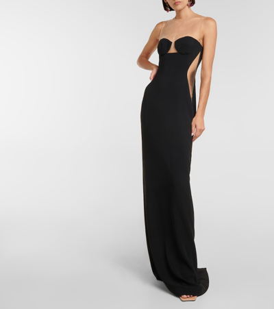 Stella Mccartney Mesh-paneled Crêpe Gown In Black