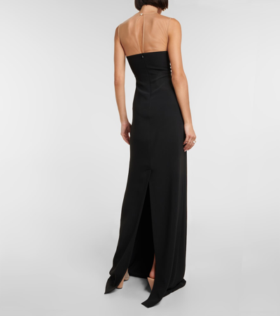 Stella Mccartney Mesh-paneled Crêpe Gown In Black