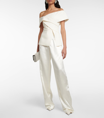 Shop Danielle Frankel Miriam Silk And Wool Pants In Pearl