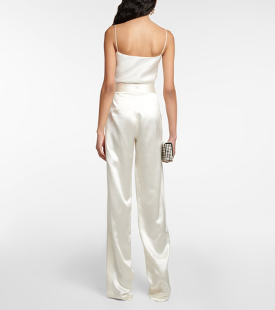 Shop Danielle Frankel Miriam Silk And Wool Pants In Pearl