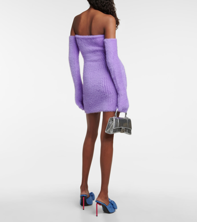 Shop Off-white Textured Minidress With Gloves In Lilac
