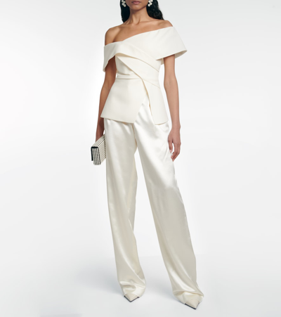 Safiyaa Bridal Eimear Off-shoulder Crêpe Top In Ivory