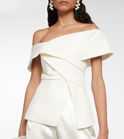 Shop Safiyaa Bridal Eimear Off-shoulder Crêpe Top In Ivory