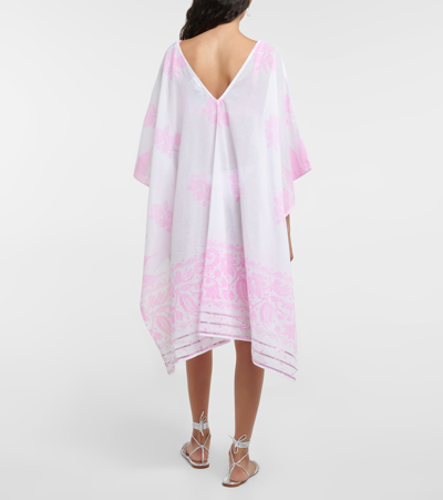 Juliet Dunn Printed Cotton Kaftan In White/ Neon Pink