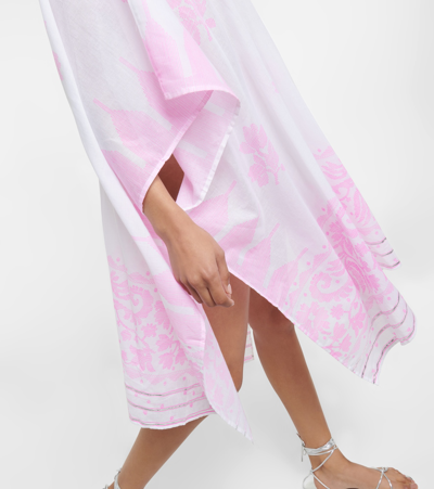 Juliet Dunn Printed Cotton Kaftan In White/ Neon Pink