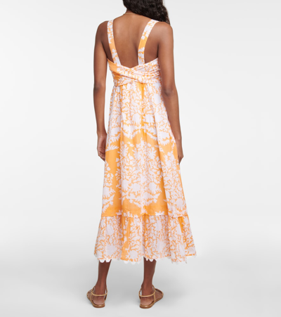 Shop Juliet Dunn Floral Cotton Maxi Dress In Apricot