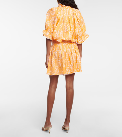 Shop Juliet Dunn Floral Cotton-blend Shirt Dress In Apricot/ Silver