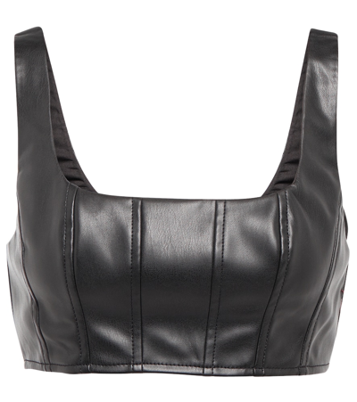 Shop Staud Wells Cropped Leather-effect Top In Black