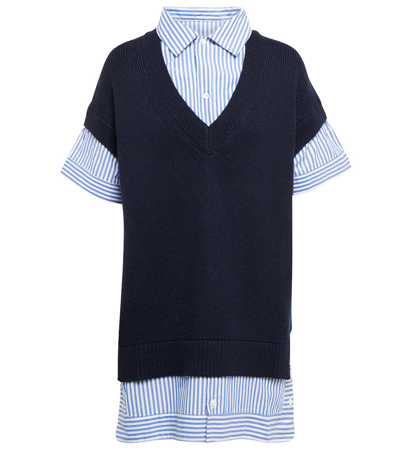Shop Staud Bridget Wool Sweater Shirt Dress In Navy/blue White Stripe