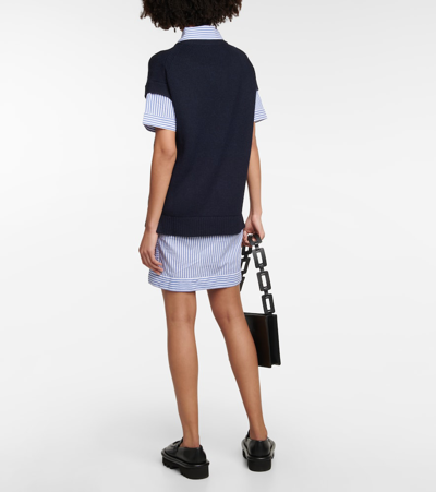 Shop Staud Bridget Wool Sweater Shirt Dress In Navy/blue White Stripe