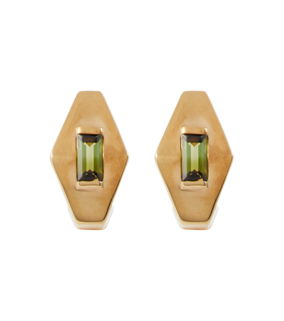 Shop Aliita Deco Rombo Mini 9kt Gold Earrings With Tourmaline In Green Tourmaline